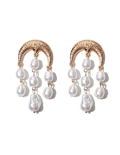 Fashion Gold Shaped Pearl Fringe Moon Drop Earrings