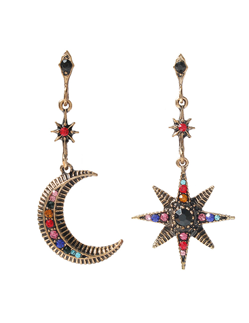 Fashion 2# Alloy Diamond Geometric Star Moon Drop Earrings