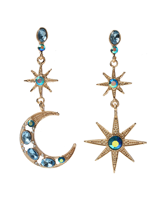 Fashion 3# Alloy Diamond Geometric Star Moon Drop Earrings