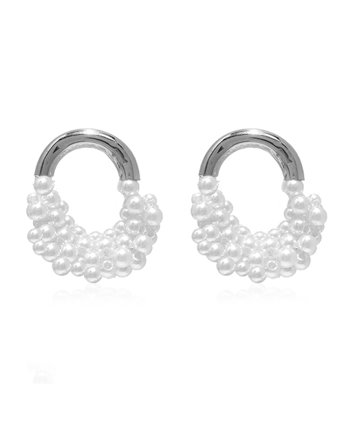 Fashion Silver Pearl U Bag Stud Earrings