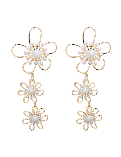 Fashion White Alloy Set Pearl Flower Stud Earrings