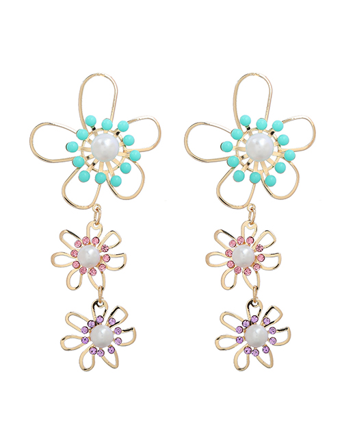 Fashion Color Alloy Set Pearl Flower Stud Earrings