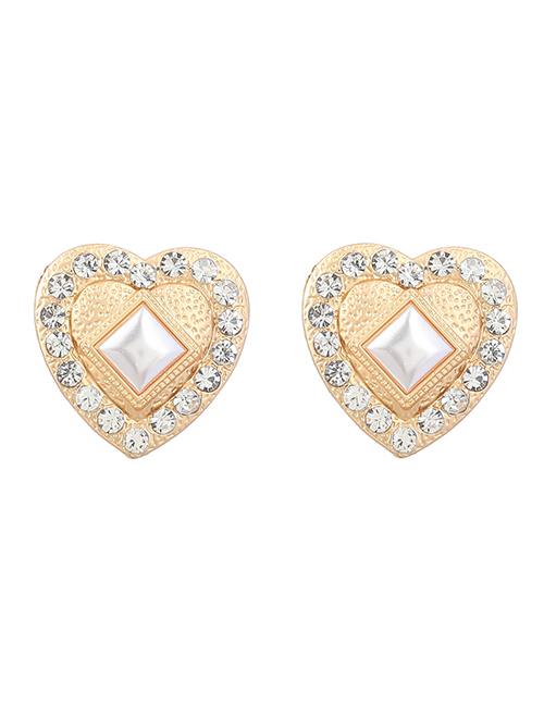 Fashion White Alloy Diamond Heart Stud Earrings