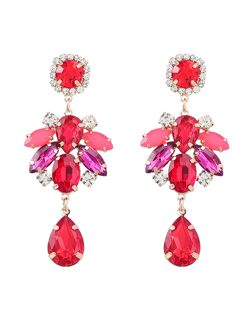 Fashion Red Alloy Set Drop Diamond Earrings