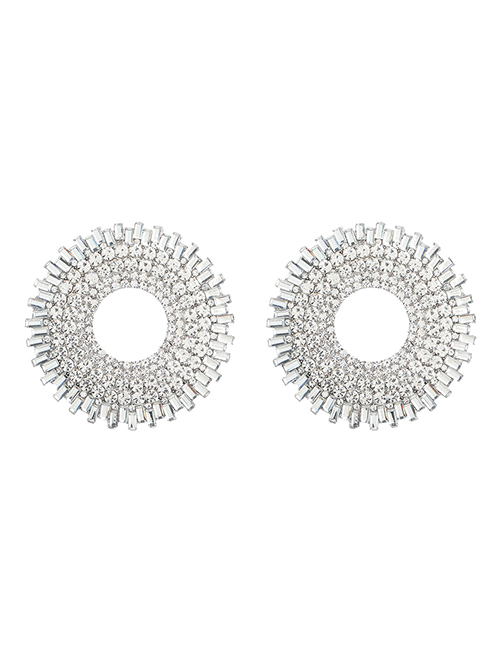 Fashion Silver Alloy Diamond Round Stud Earrings