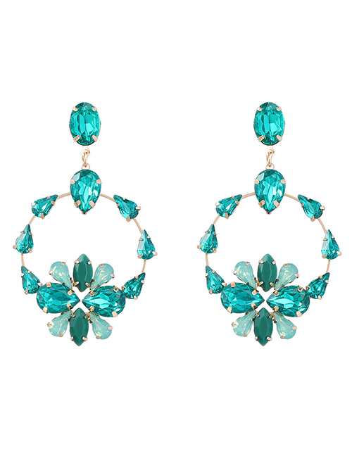 Fashion Green Alloy Diamond Floral Stud Earrings