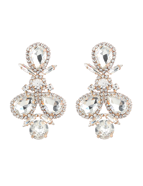 Fashion White Alloy Inset Water Drop Diamond Geometric Stud Earrings