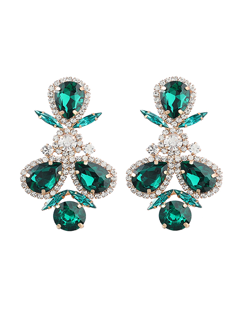 Fashion Green Alloy Inset Water Drop Diamond Geometric Stud Earrings
