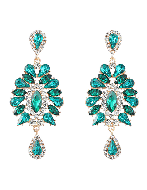 Fashion Green Alloy Inset Water Drop Diamond Geometric Stud Earrings