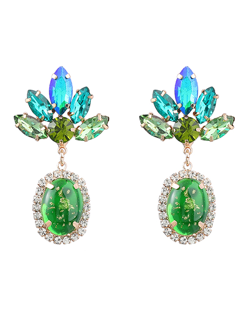 Fashion Green Alloy Diamond Oval Stud Earrings