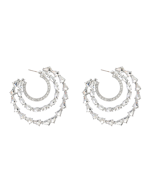 Fashion Silver Alloy Diamond Multilayer C Shape Stud Earrings