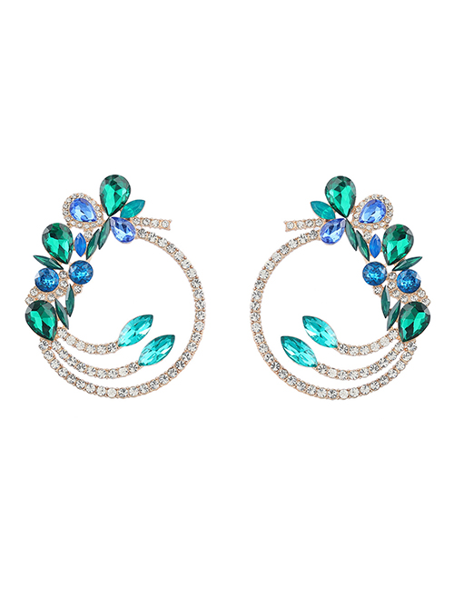 Fashion Green Alloy Diamond Geometric Round Stud Earrings