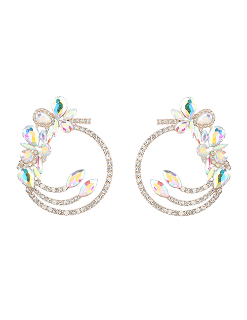 Fashion Ab Color Alloy Diamond Geometric Round Stud Earrings