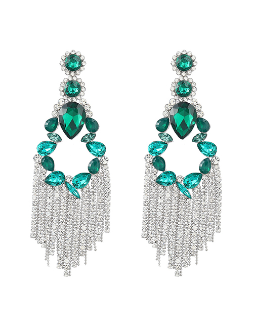Fashion Green Alloy Diamond Geometric Tassel Drop Earrings