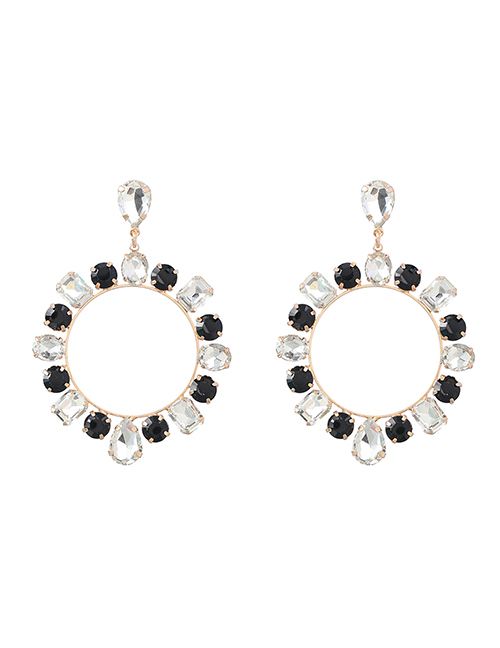 Fashion Black And White Alloy Diamond Geometric Round Stud Earrings