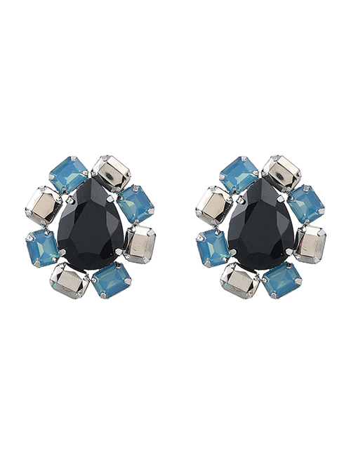 Fashion Black Alloy Inset Water Drop Diamond Geometric Stud Earrings