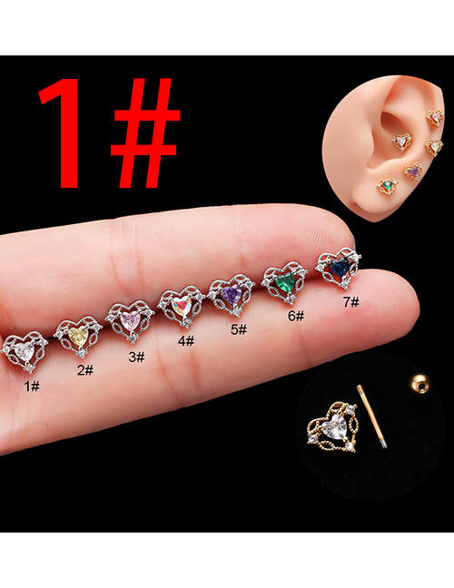 Fashion Silver 1# Stainless Steel Diamond Hollow Heart Double Head Screw Piercing Stud Earrings