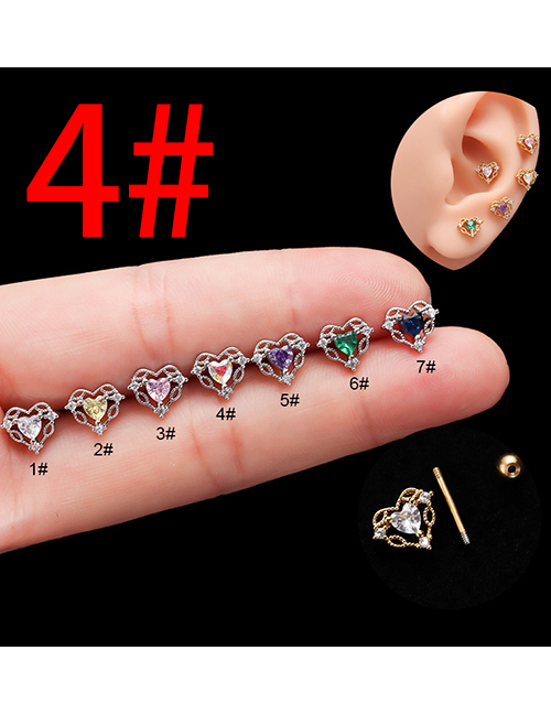 Fashion Silver 4# Stainless Steel Diamond Hollow Heart Double Head Screw Piercing Stud Earrings