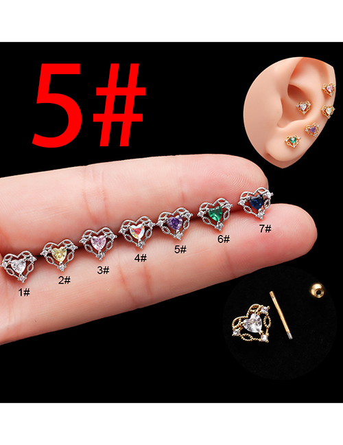 Fashion Silver 5# Stainless Steel Diamond Hollow Heart Double Head Screw Piercing Stud Earrings