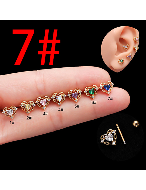 Fashion Silver 7# Stainless Steel Diamond Hollow Heart Double Head Screw Piercing Stud Earrings