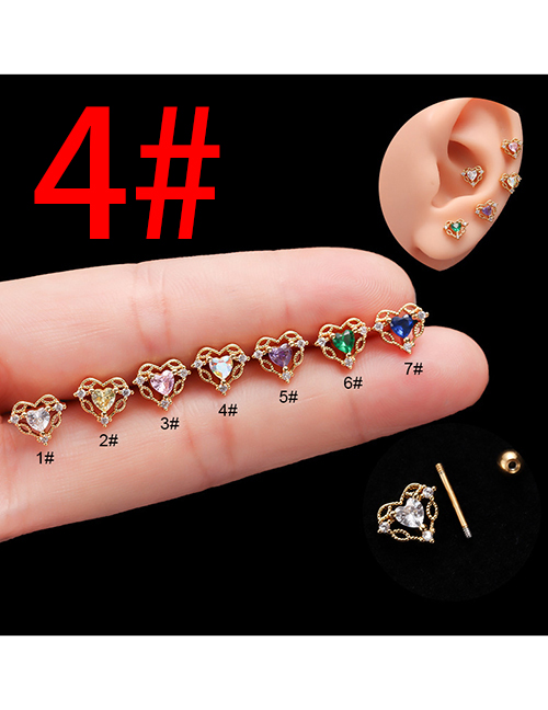 Fashion Gold 4# Stainless Steel Diamond Hollow Heart Double Head Screw Piercing Stud Earrings