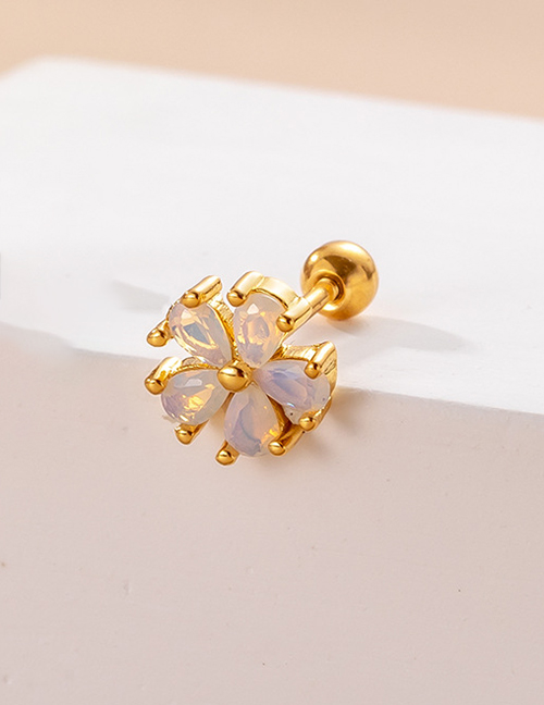 Fashion Gold 2# Stainless Steel Inlaid Zirconium Flower Double Head Screw Piercing Stud Earrings