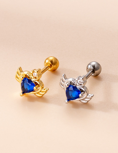 Fashion Gold 7# Titanium Steel Inlaid Zirconium Heart Wing Piercing Stud Earrings