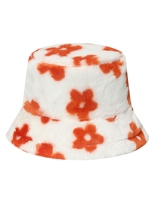 Fashion Orange Plush Flower Bucket Hat