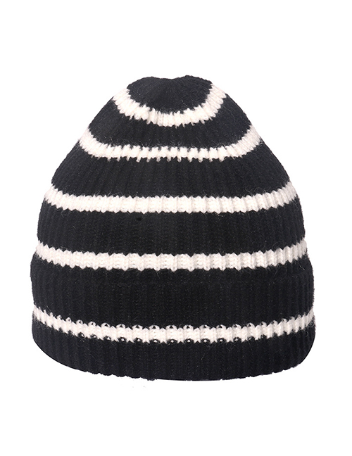 Fashion Black Wool Striped Knitted Hat