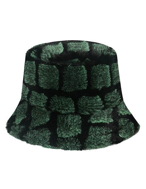 Fashion Green Fur Square Check Bucket Hat