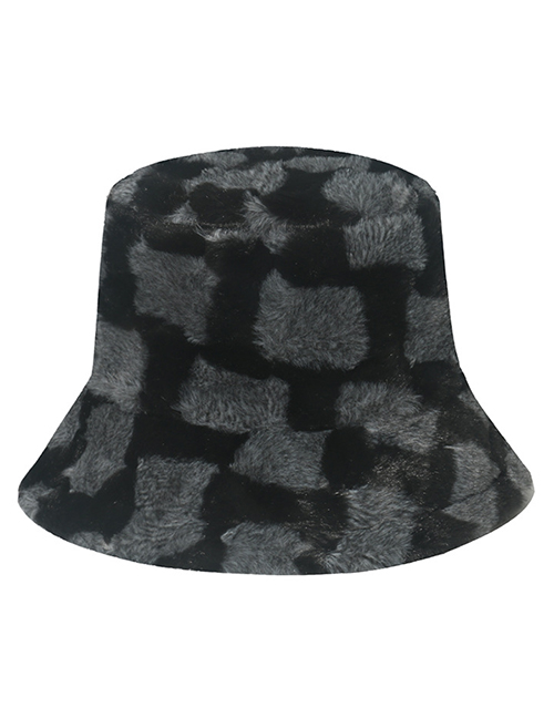 Fashion Black Fur Square Check Bucket Hat