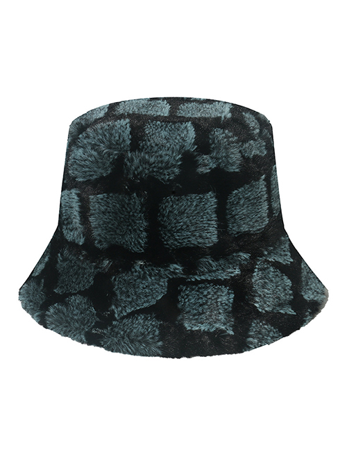 Fashion Sky Blue Fur Square Check Bucket Hat