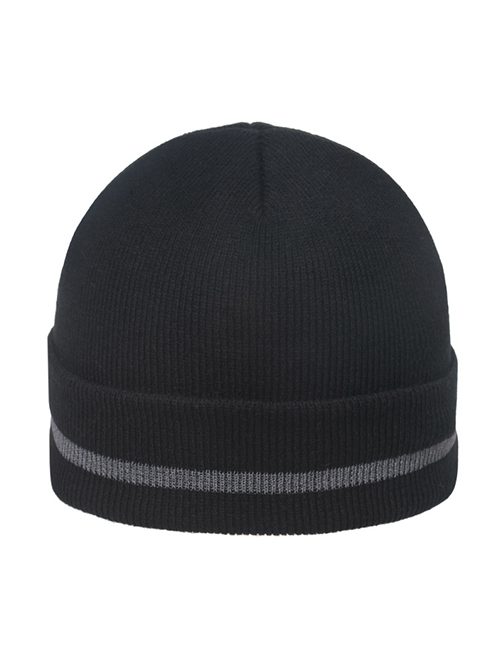 Fashion Black Rolled Reflective Knitted Beanie Hat