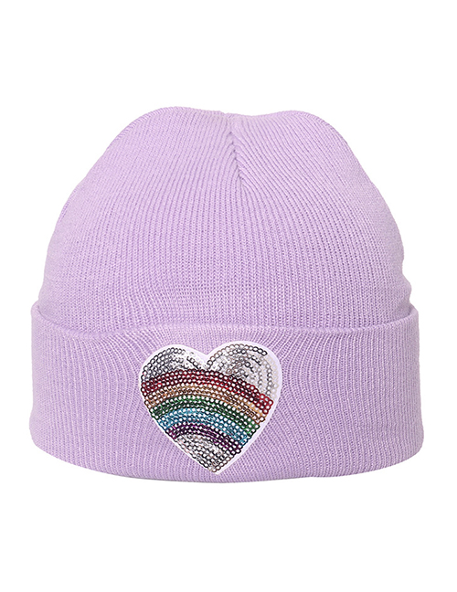 Fashion Light Purple Acrylic Heart Sequin Knit Pullover Hat