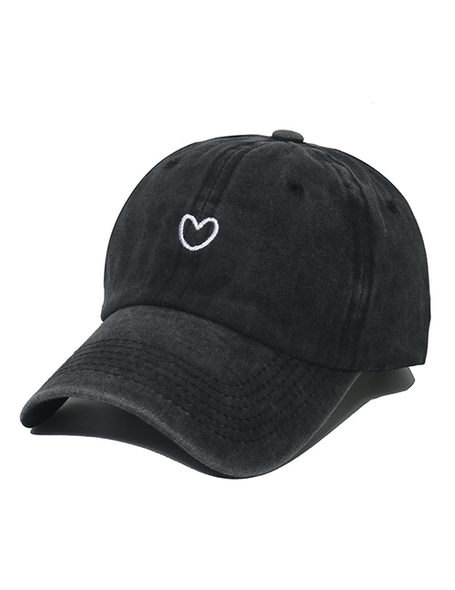 Fashion Black Washed Heart Soft Top Brim Baseball Cap