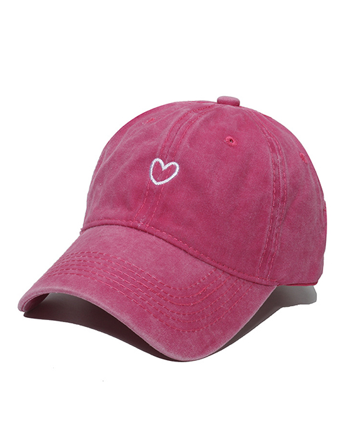 Fashion Rose Red Washed Heart Soft Top Brim Baseball Cap