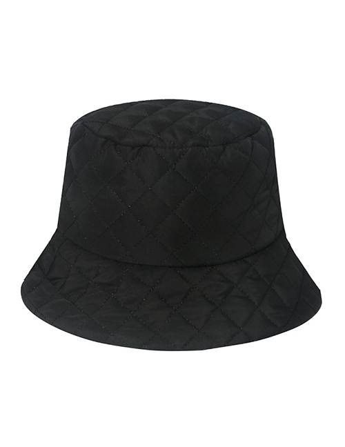 Fashion Black Polyester Down Quilted Checkerboard Bucket Hat