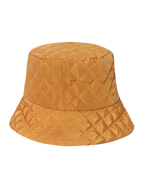 Fashion Yellow Polyester Down Quilted Checkerboard Bucket Hat