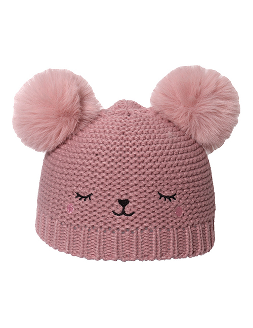 Fashion Pink Wool Knitted Double Wool Ball Cartoon Pullover Cap