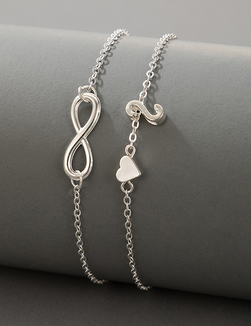 Fashion Silver Alloy 8 Character Love Letter Chain Multilayer Anklet
