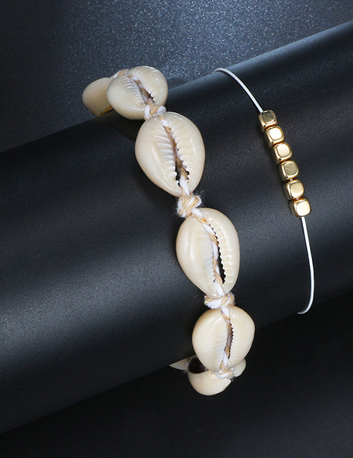 Fashion Silver Resin Geometric Shell Braided Double Anklet