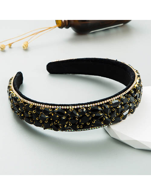 Fashion Black Fabric Diamond Wide-brimmed Headband