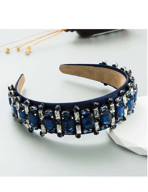 Fashion Blue Fabric Diamond Wide-brimmed Headband