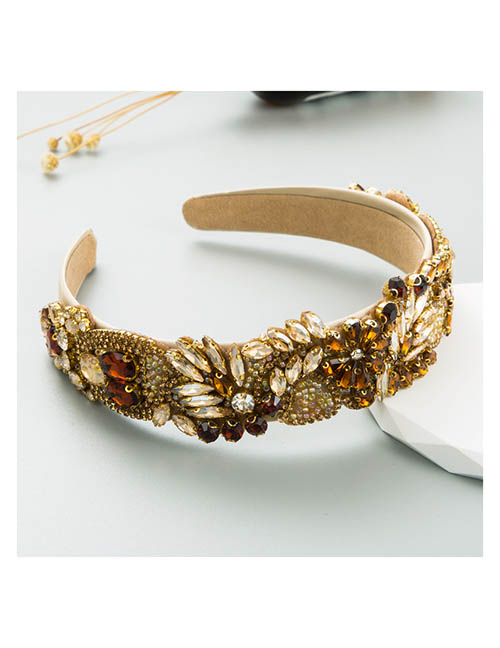 Fashion Light Coffee Fabric Crystal Floral Wide-brimmed Headband