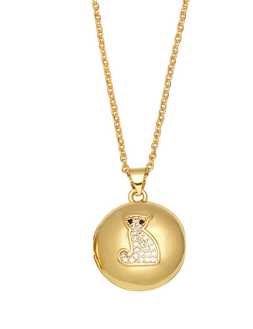 Fashion Kitten Brass Diamond Kitten Circle Necklace