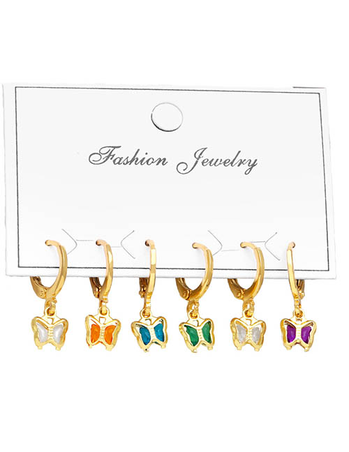 Fashion Gold Brass Diamond Butterfly Earrings