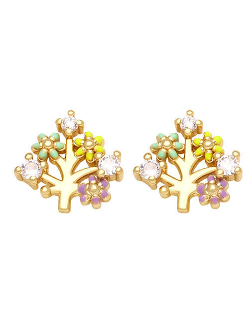 Fashion D Copper Diamond Tree Of Life Stud Earrings