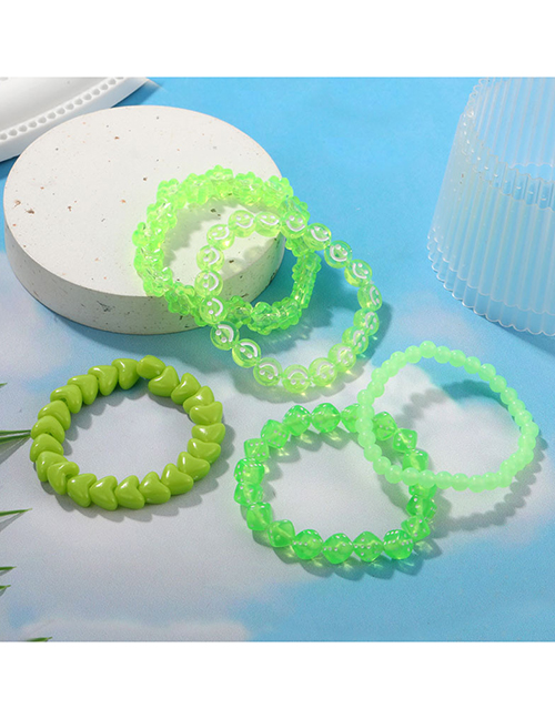 Fashion Fluorescent Green Acrylic Smiley Flower Heart Beaded Multilayer Bracelet
