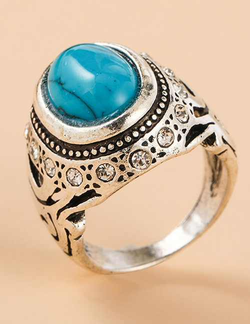 Fashion Silver Alloy Diamond Imitation Turquoise Ring