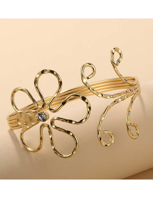 Fashion Gold Alloy Diamond Openwork Geometric Flower Open Arm Bracelet